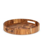 Round Wood Tray w Handles