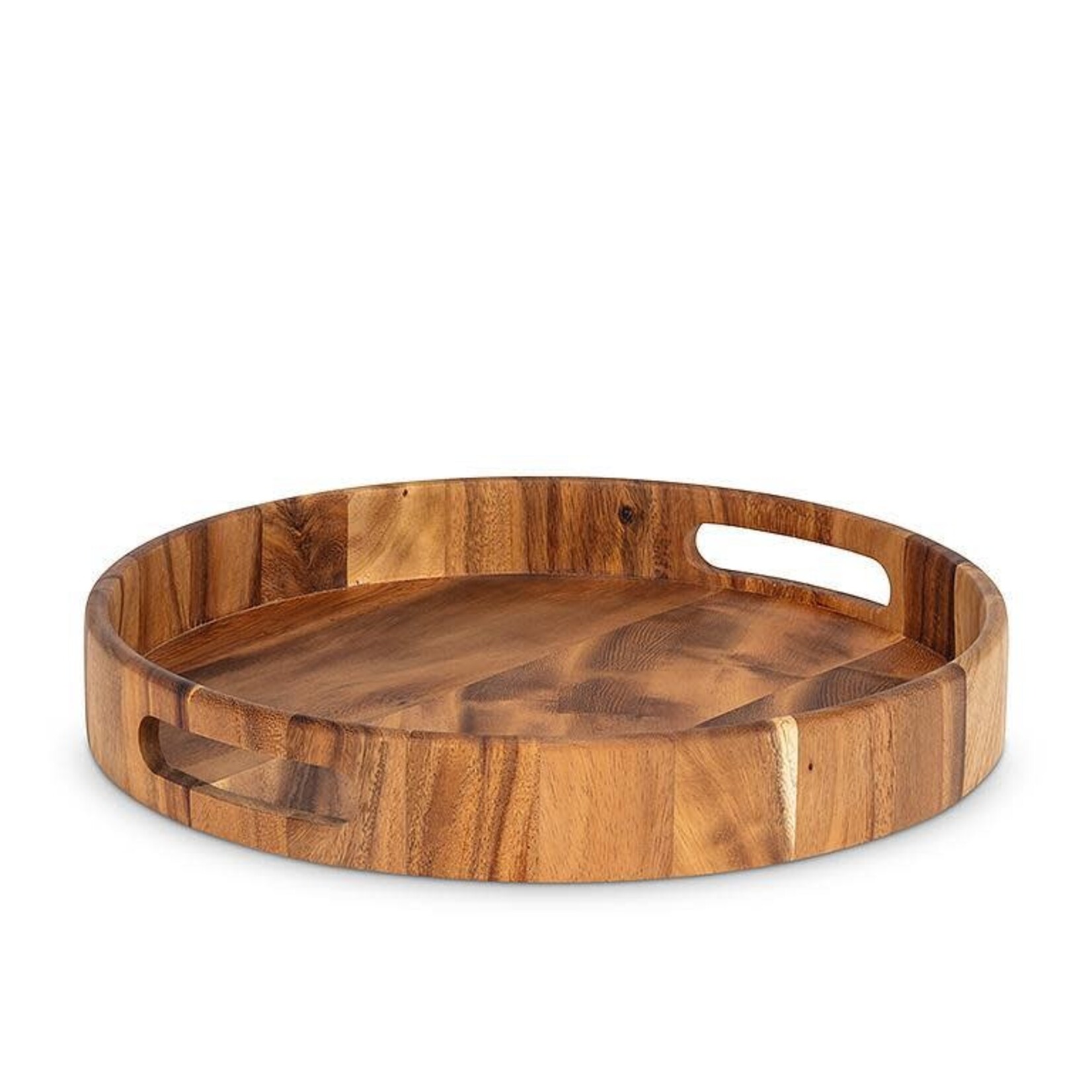 Round Wood Tray w Handles