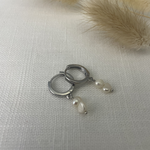 Silver Hoop Earrings w Mini Freshwater Pearls