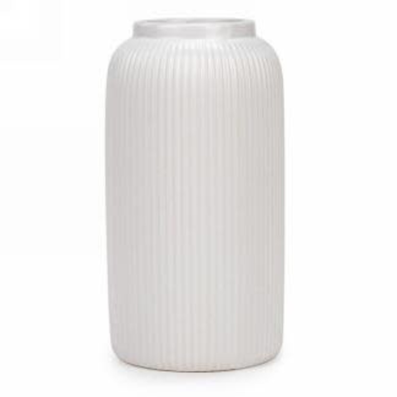 Tall White Ridged Ceramic Vase