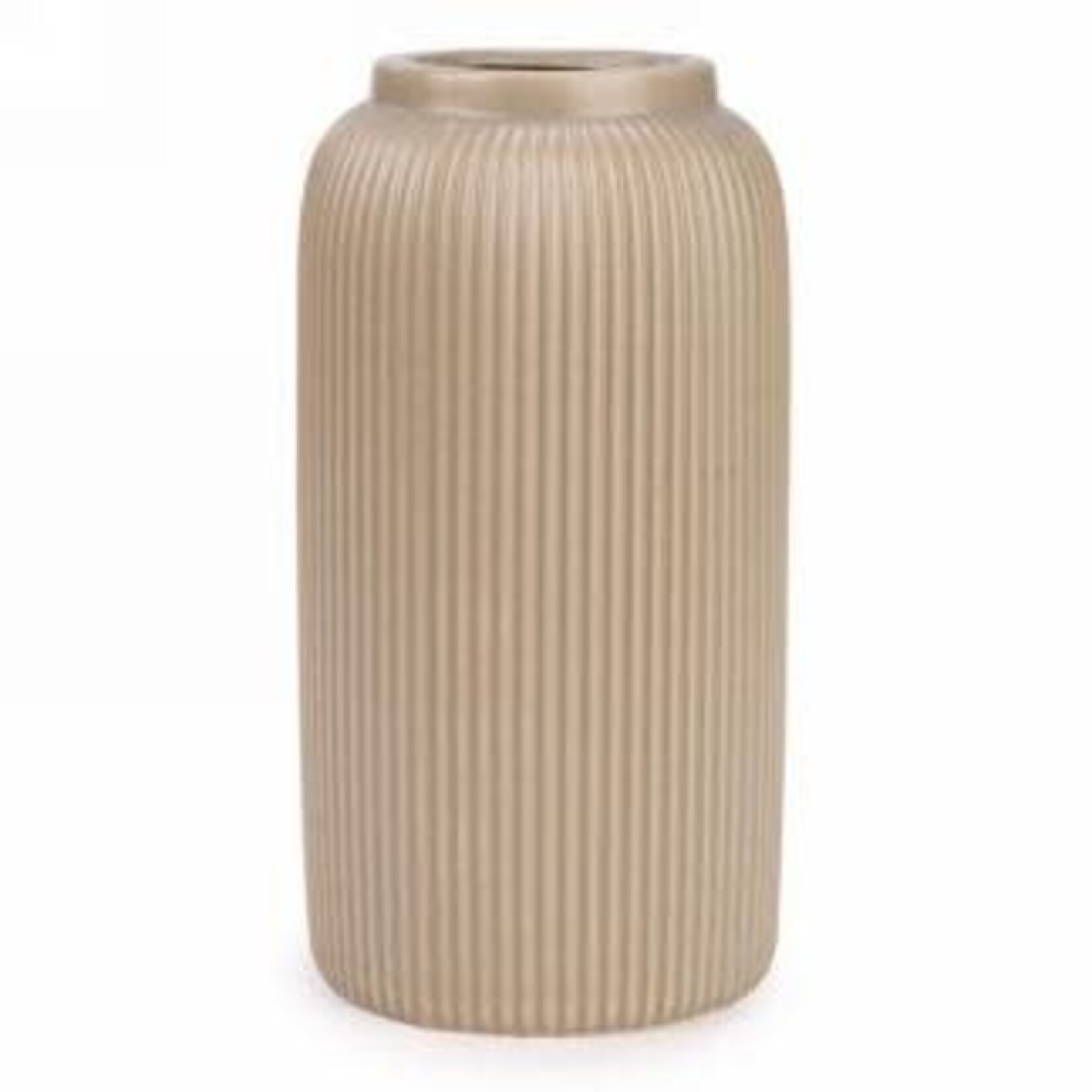 Tall Beige Ridged Ceramic Vase