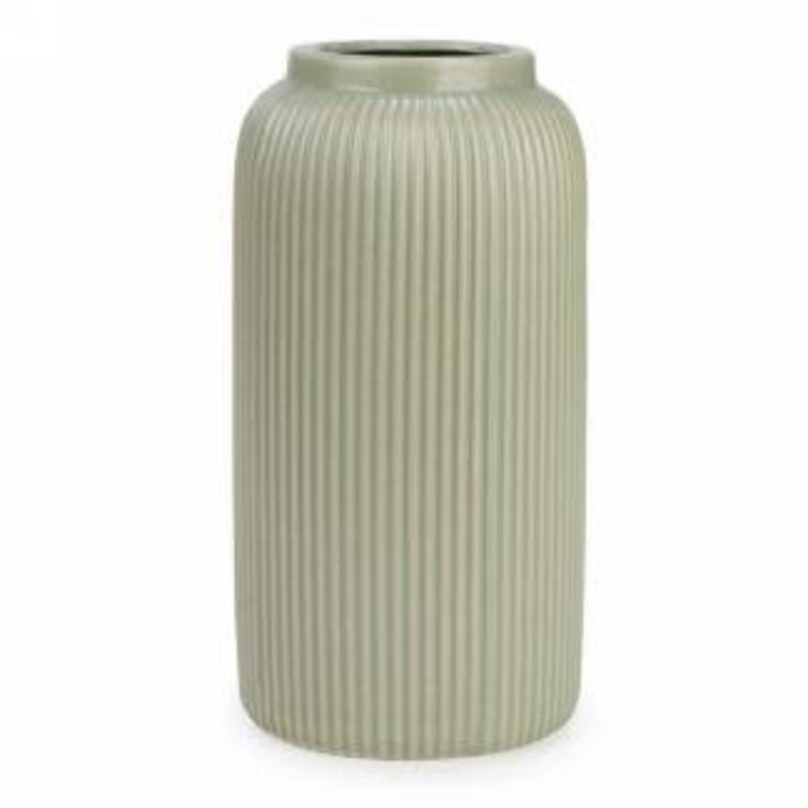 Tall Sage Green Ridged Ceramic Vase