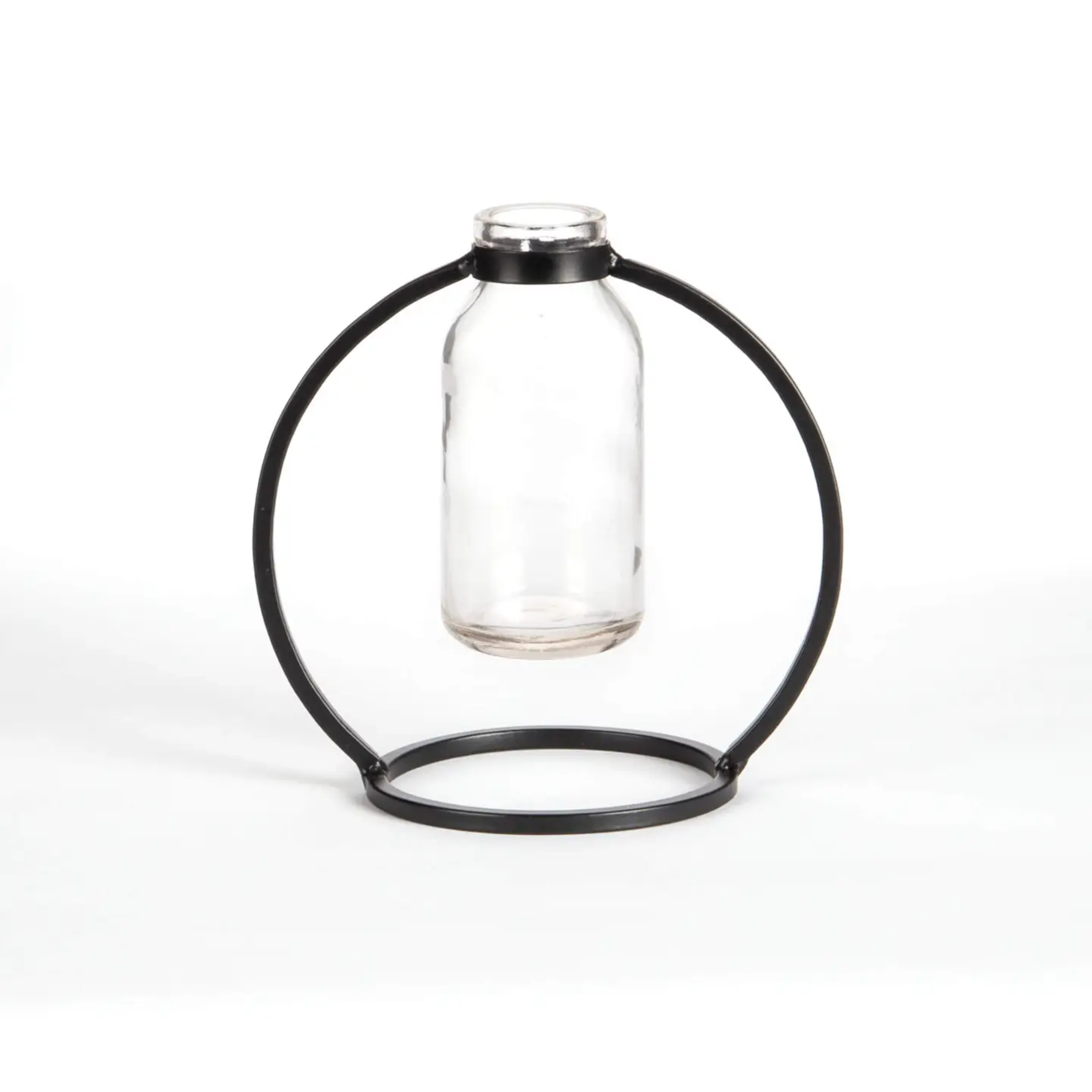 Glass Vase in Round Metal Stand