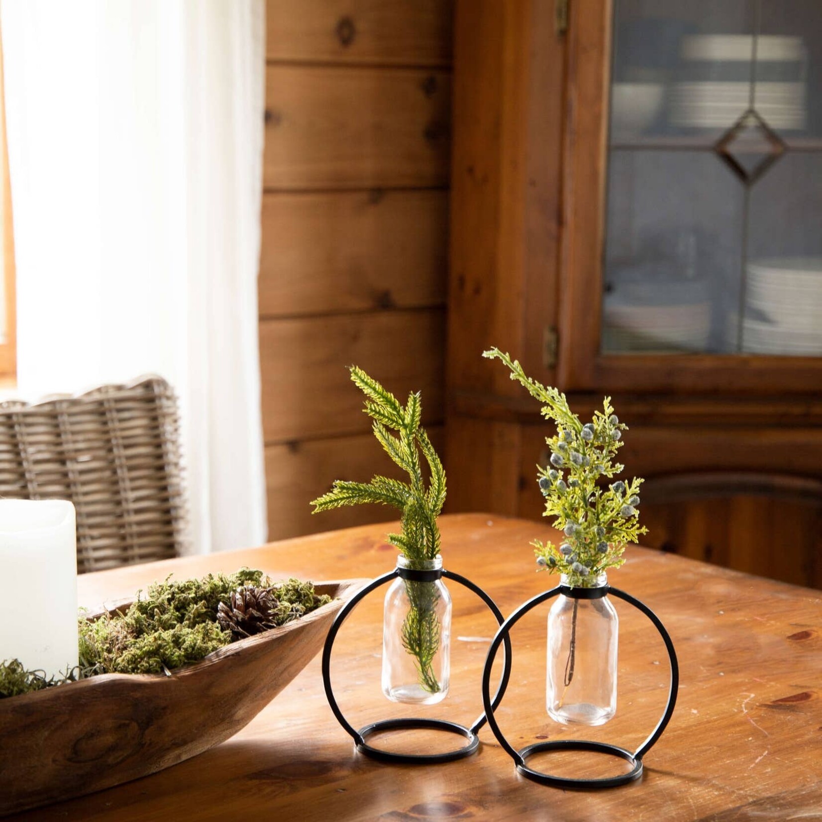 Glass Vase in Round Metal Stand