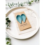 Silver Peacock Blue Leather Leaf Earrings
