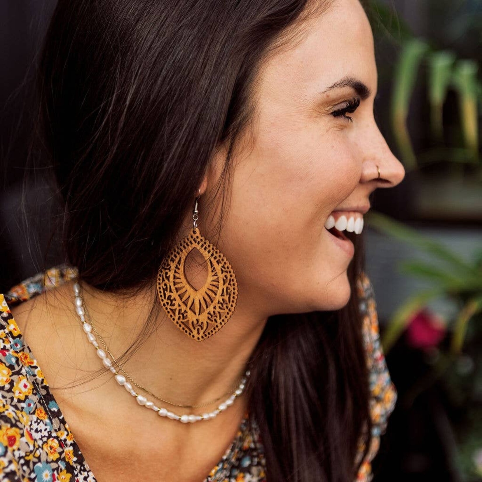 Large Wooden Lace Filigree Earrings