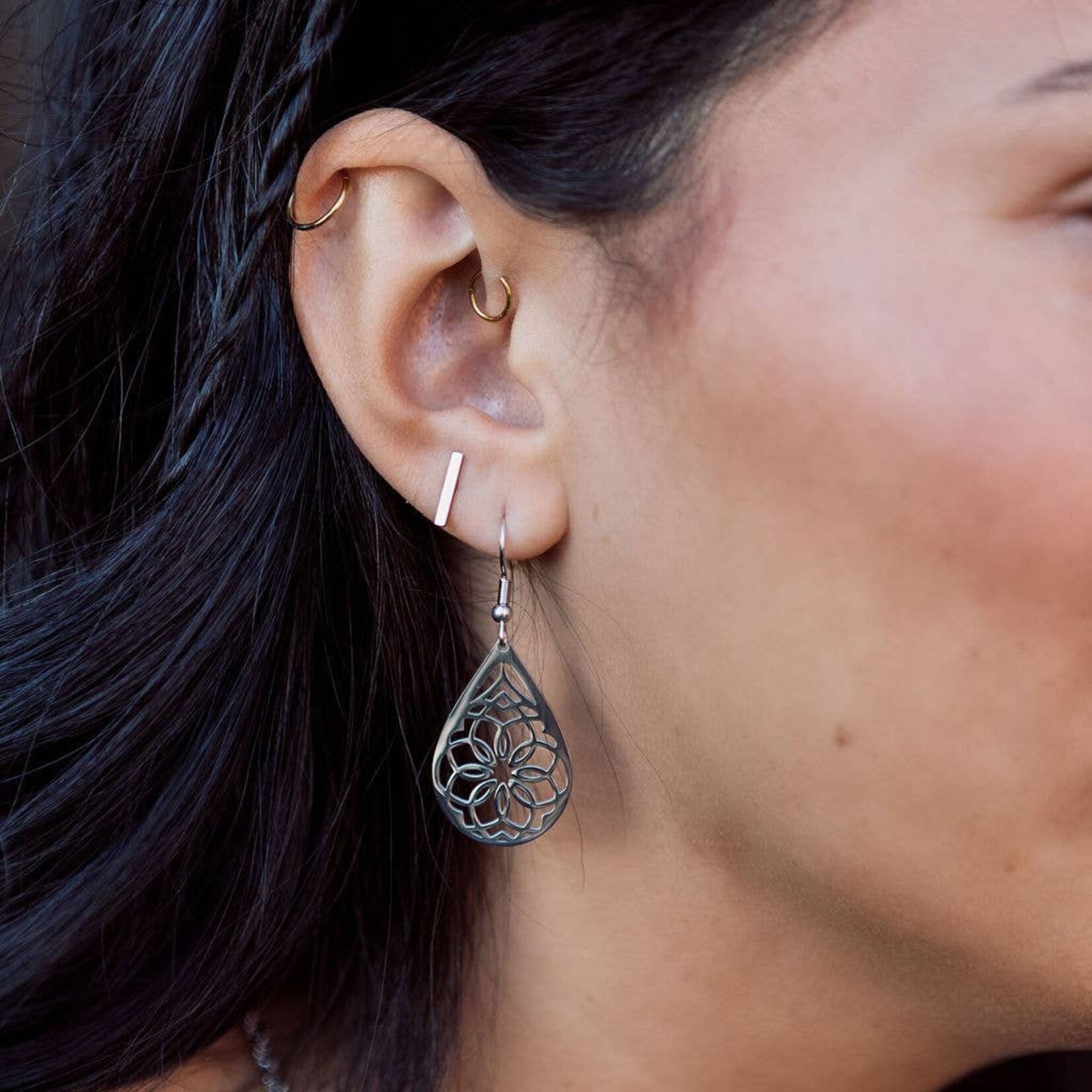 Silver Floral Teardrop Earrings