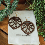Wooden Leaf Teardrop Earrings