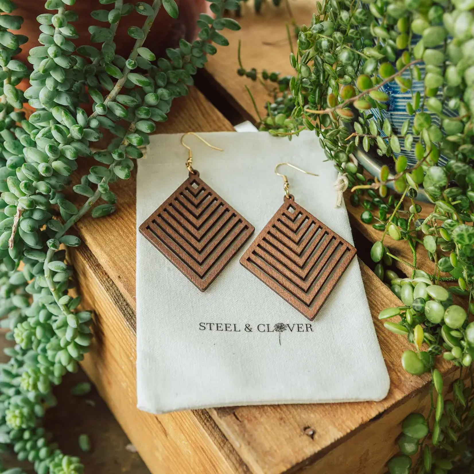Brown Chevron Wooden Earrings