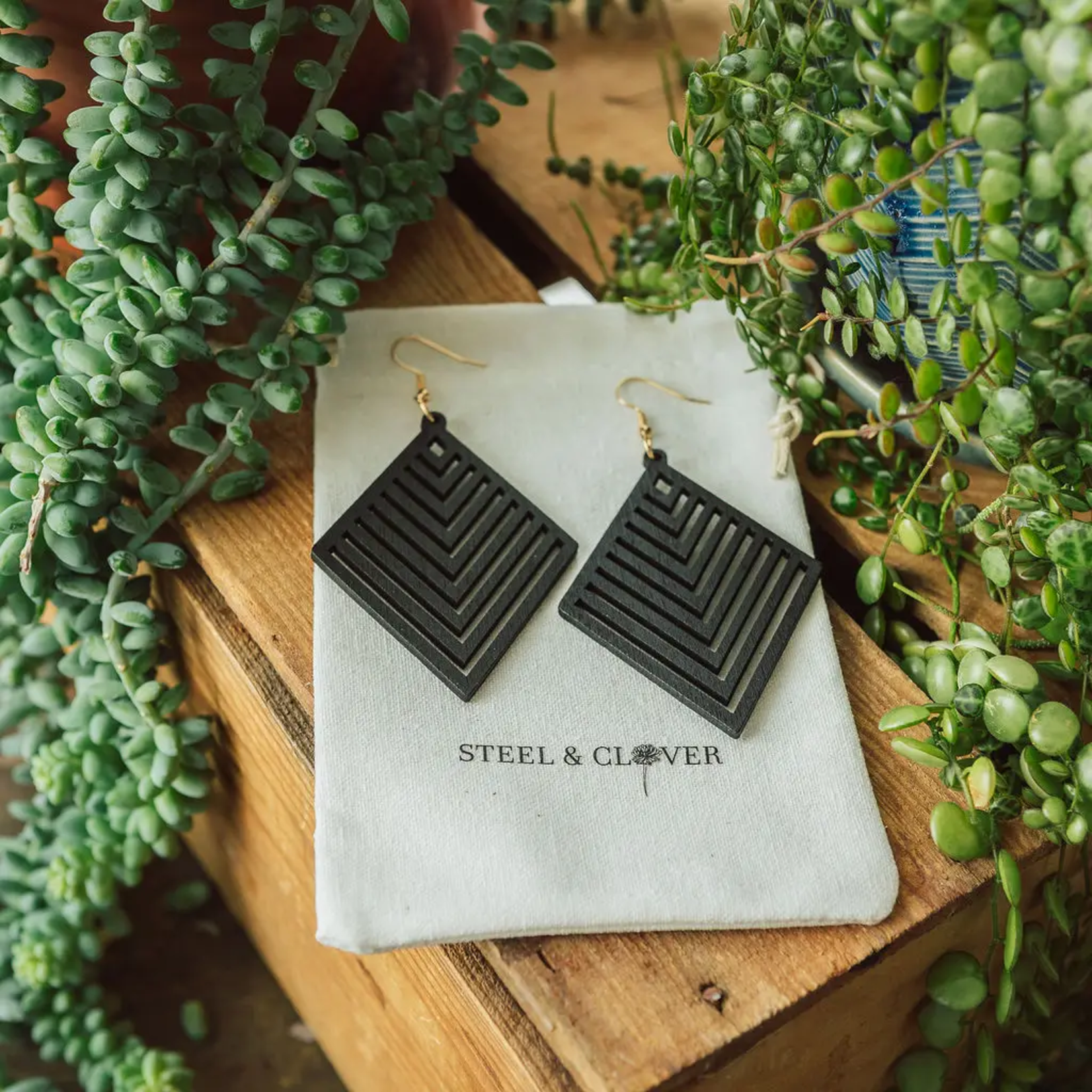 Black Chevron Wooden Earrings