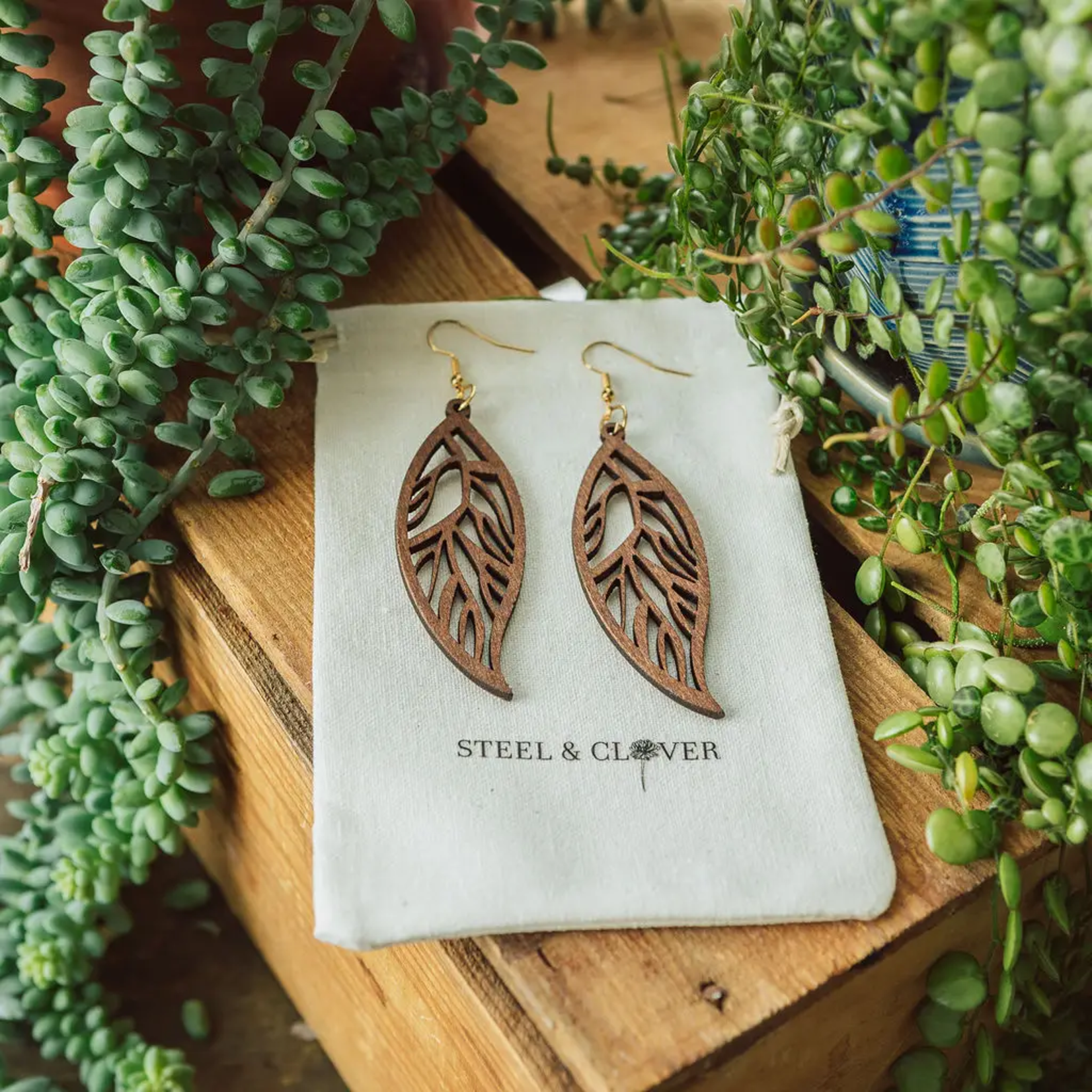 Brown Wooden Leaf Earrings