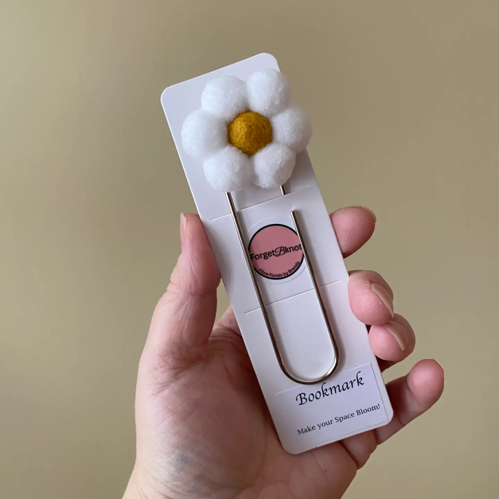 Pompom Flower Bookmark - White
