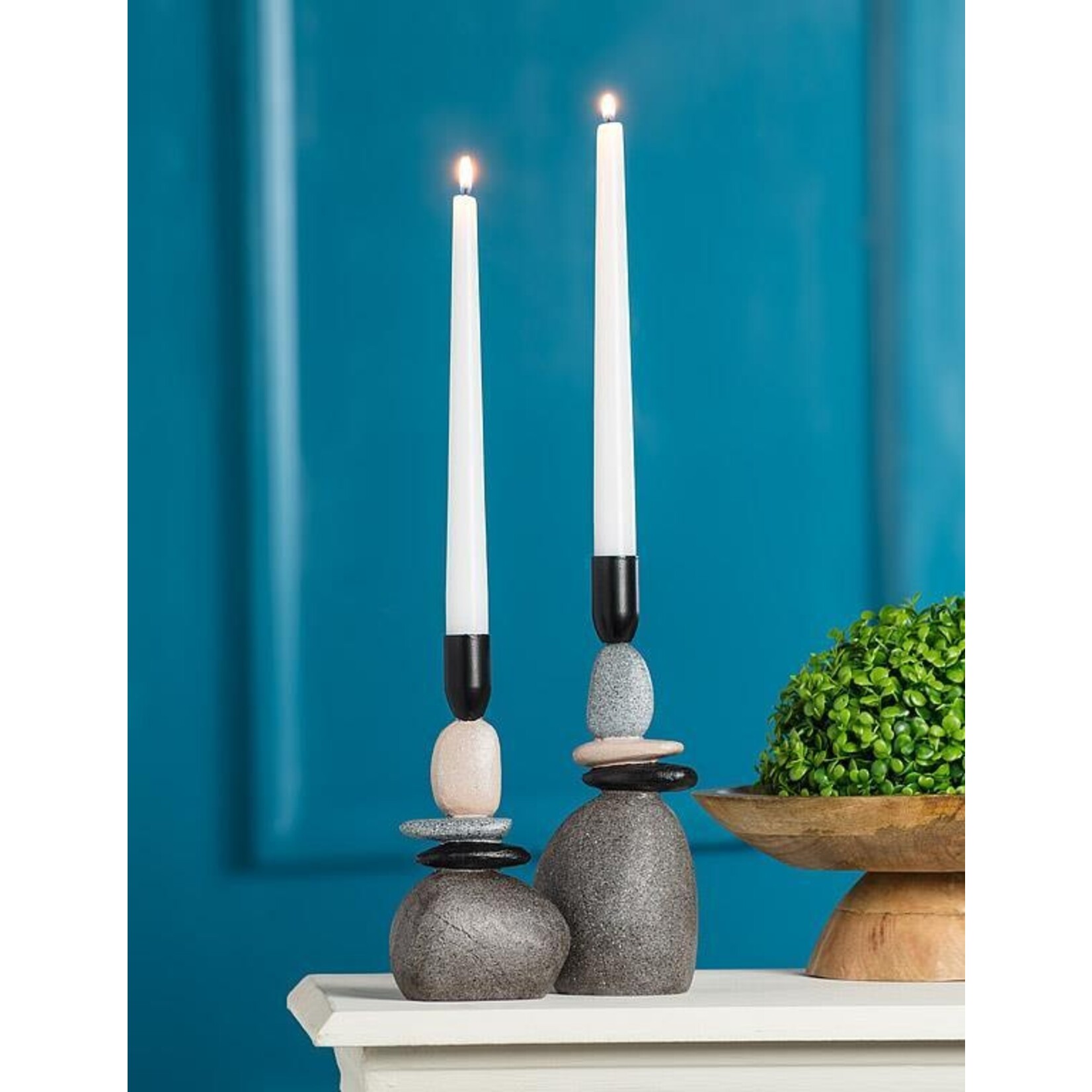 Stacked Stones Taper Candle Holder - 9"H