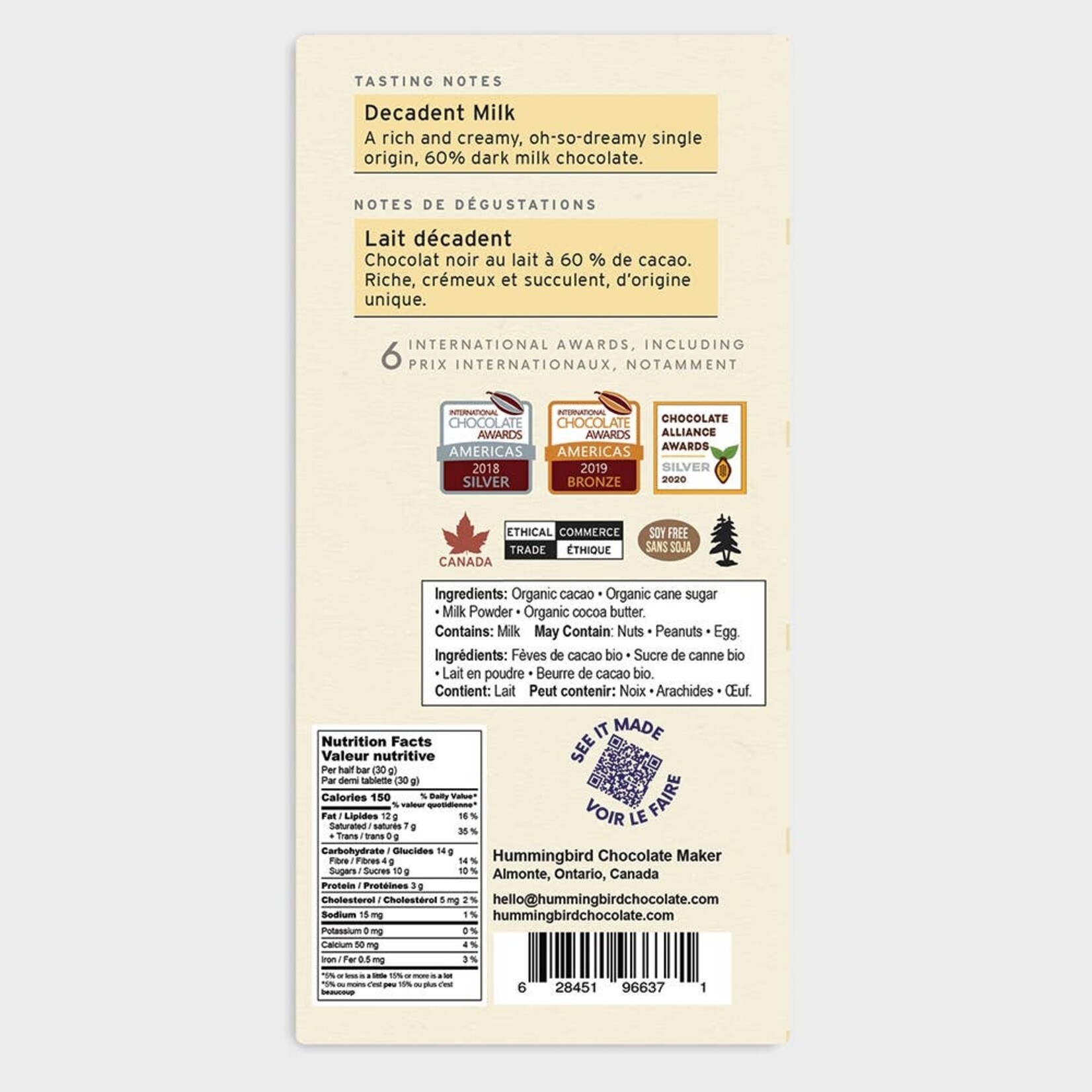 Dark Milk 60% Chocolate Bar - 60gr