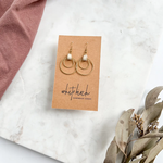 Gold Earrings w Distressed Beige Leather & Circles