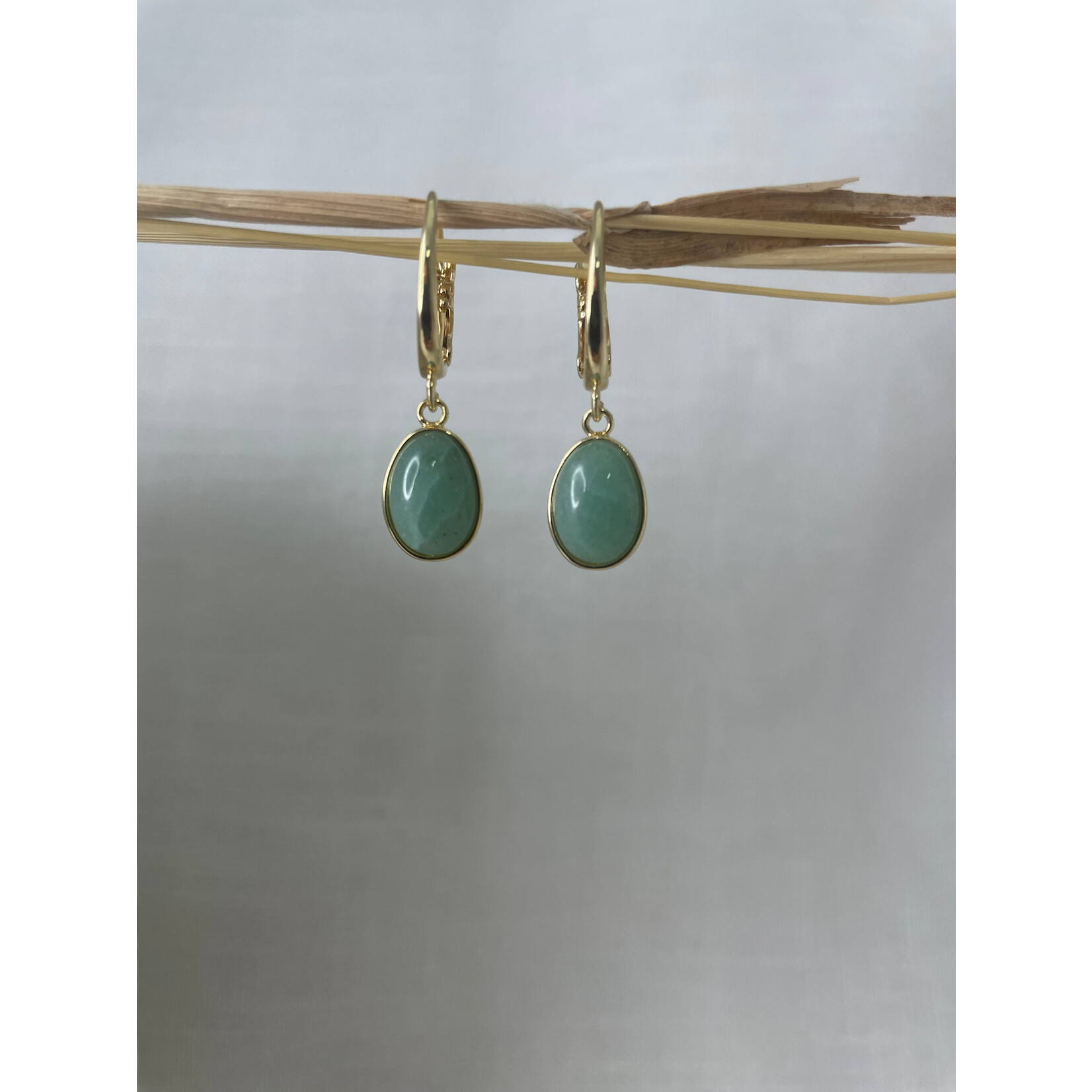 Oval Jade Gold Hoop Earrings