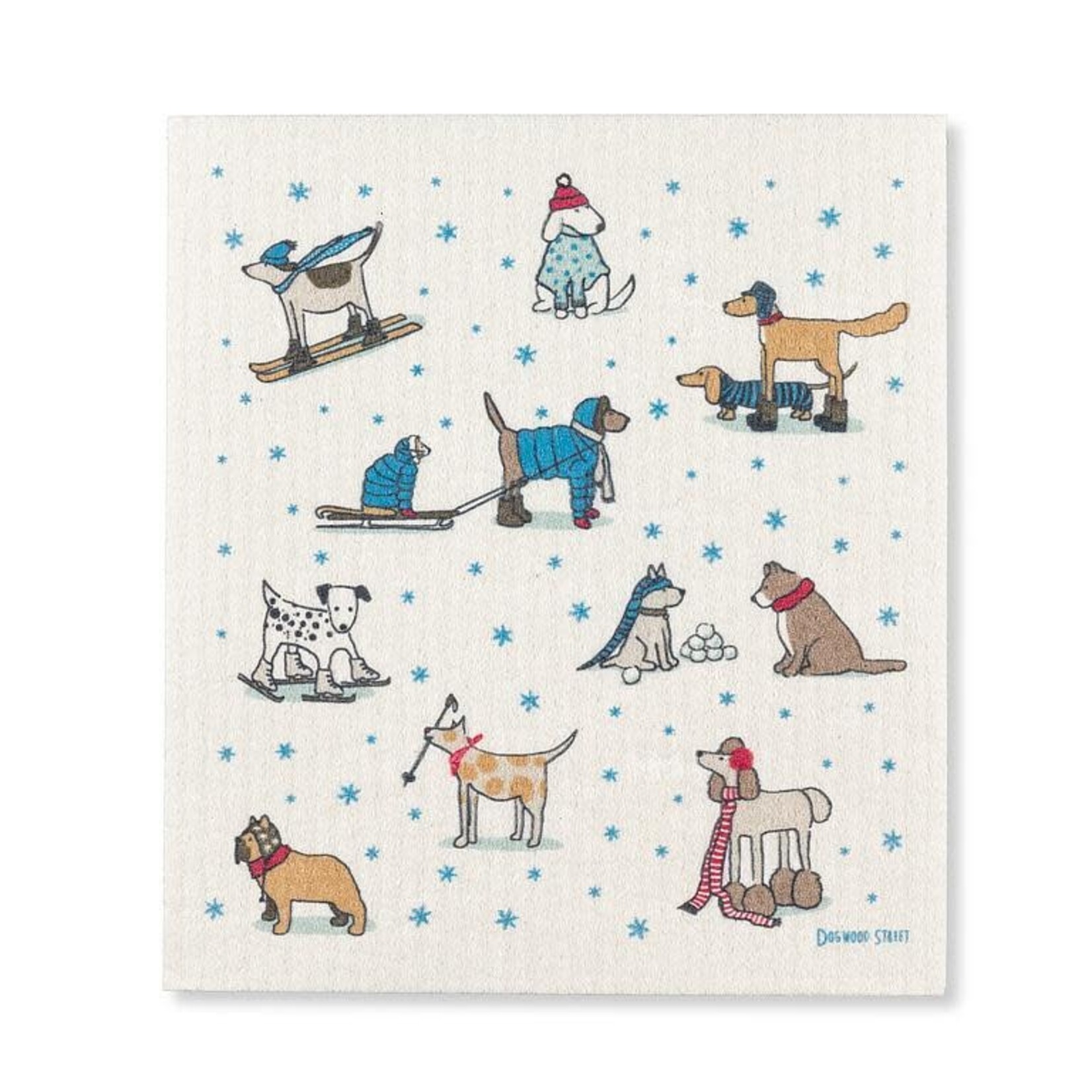 Winter Sports Dog Swedish Dishcloth