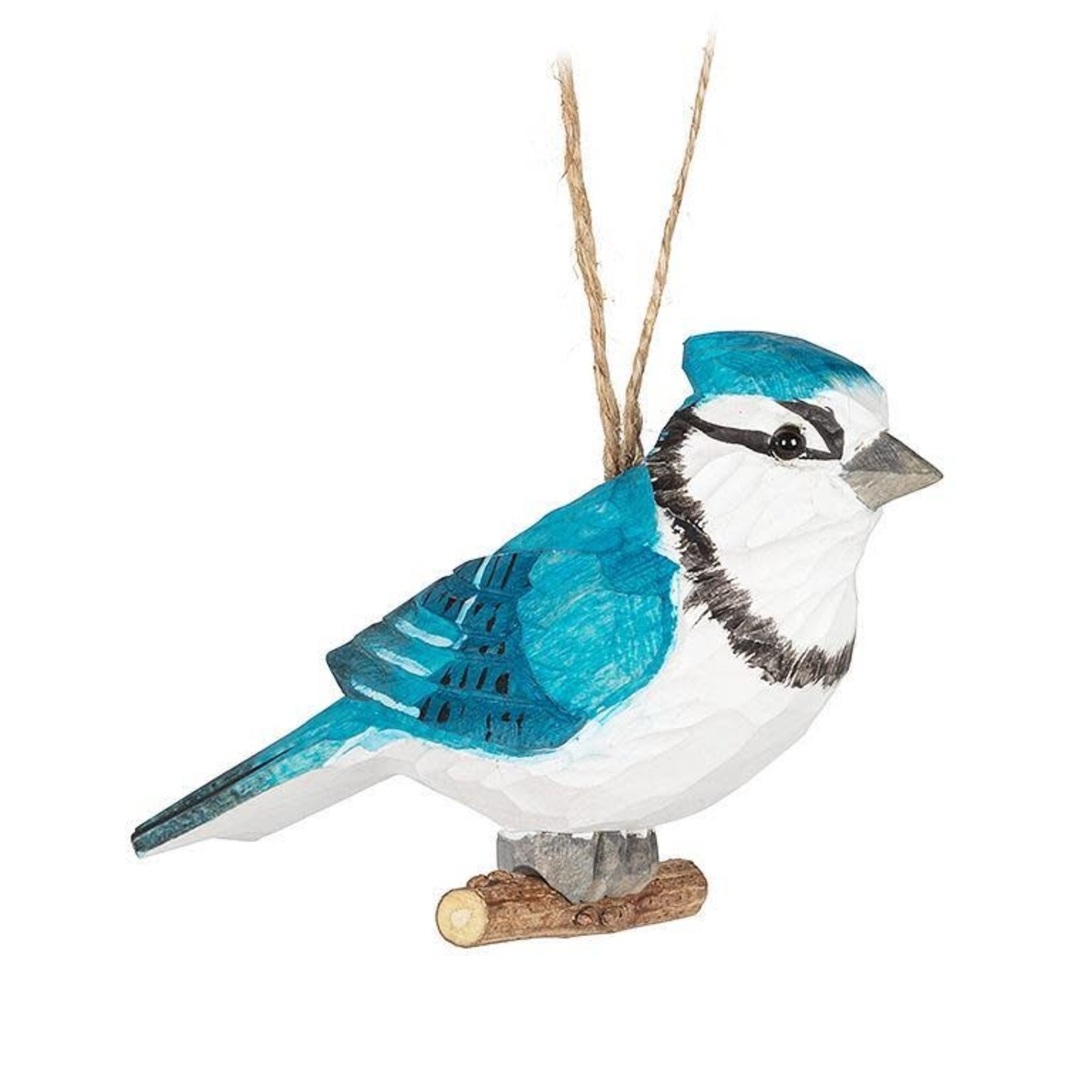 Carved Blue Jay on Branch Ornament
