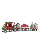 Red & Green Wooden Train w Santa - 12"