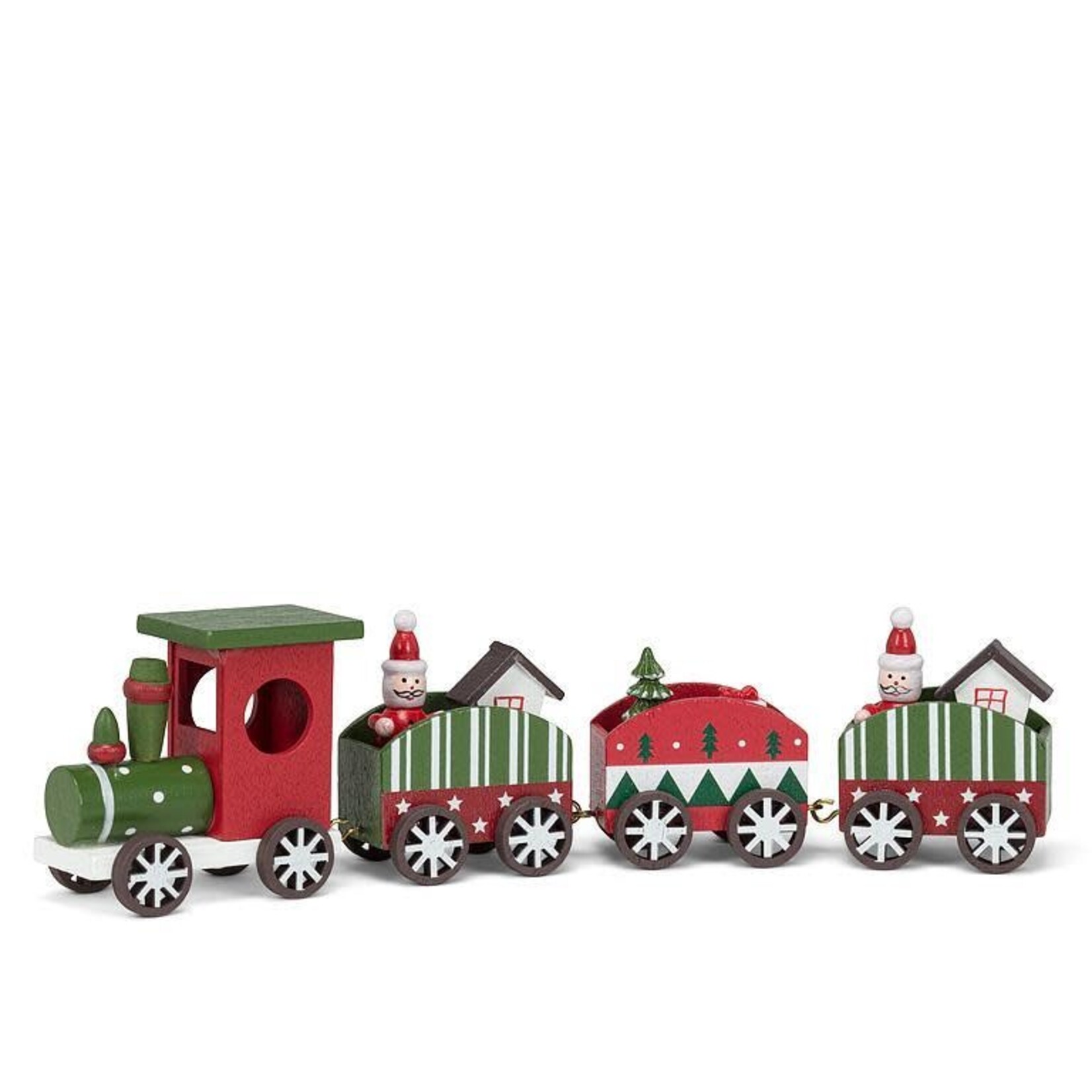 Red & Green Wooden Train w Santa - 12"