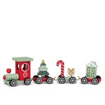 Red & Green Wooden Train w Candy Cane - 8"