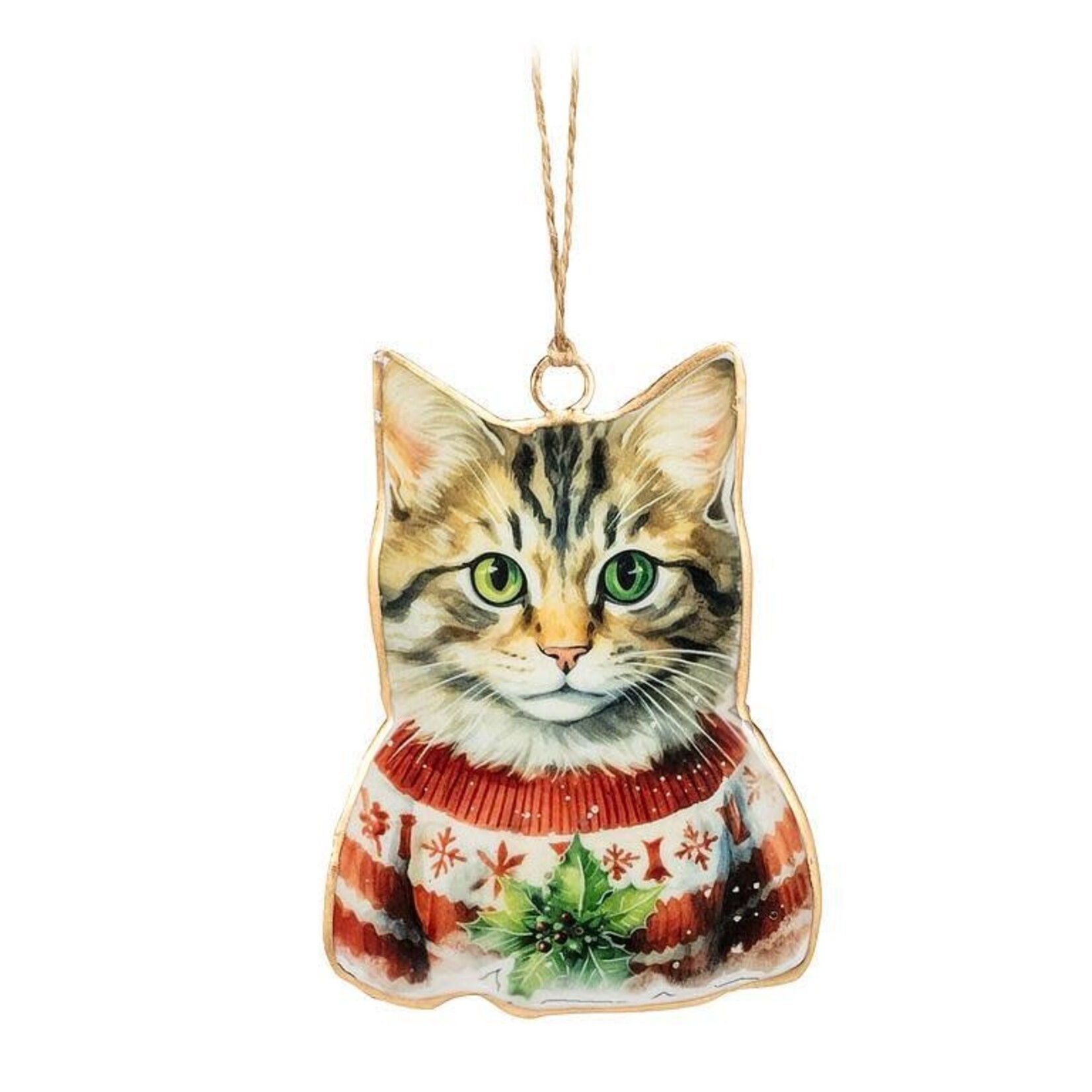 Retro Metal Tabby Cat in Sweater Ornament