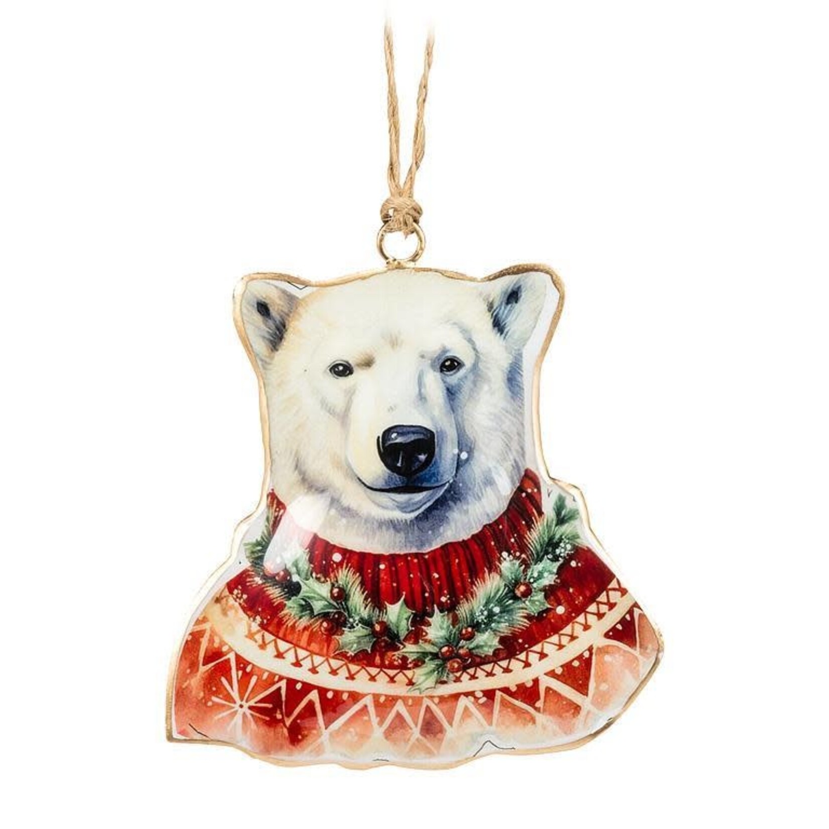 Retro Metal Polar Bear in Sweater Ornament