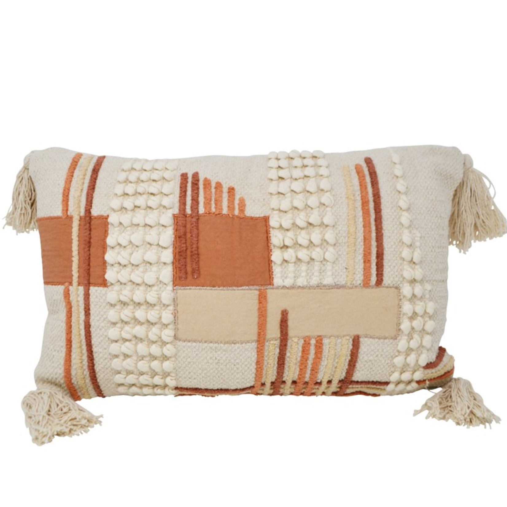 Cream, Natural & Orange Cotton Patchwork Cushion