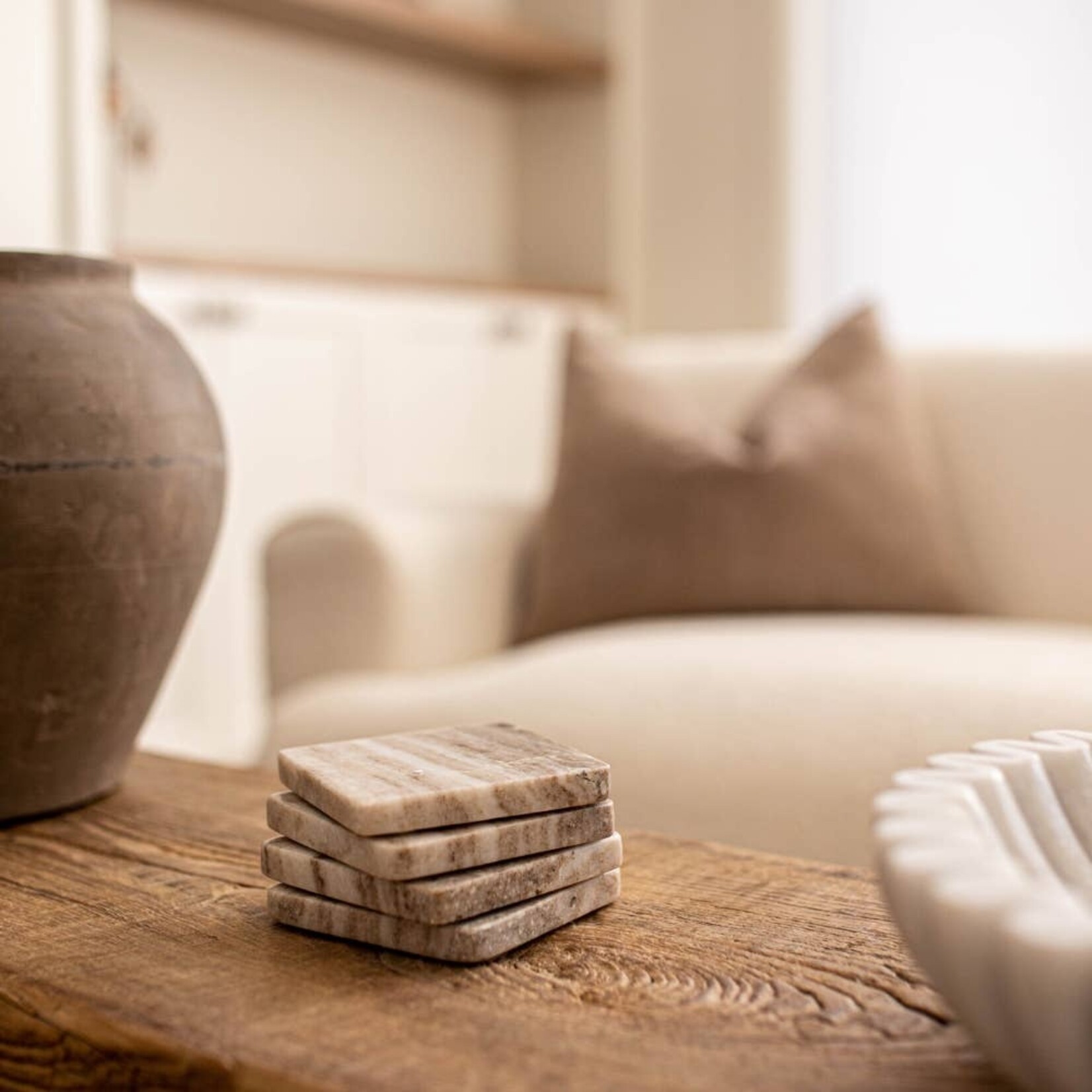 Beige Marble Coasters - Set of 4