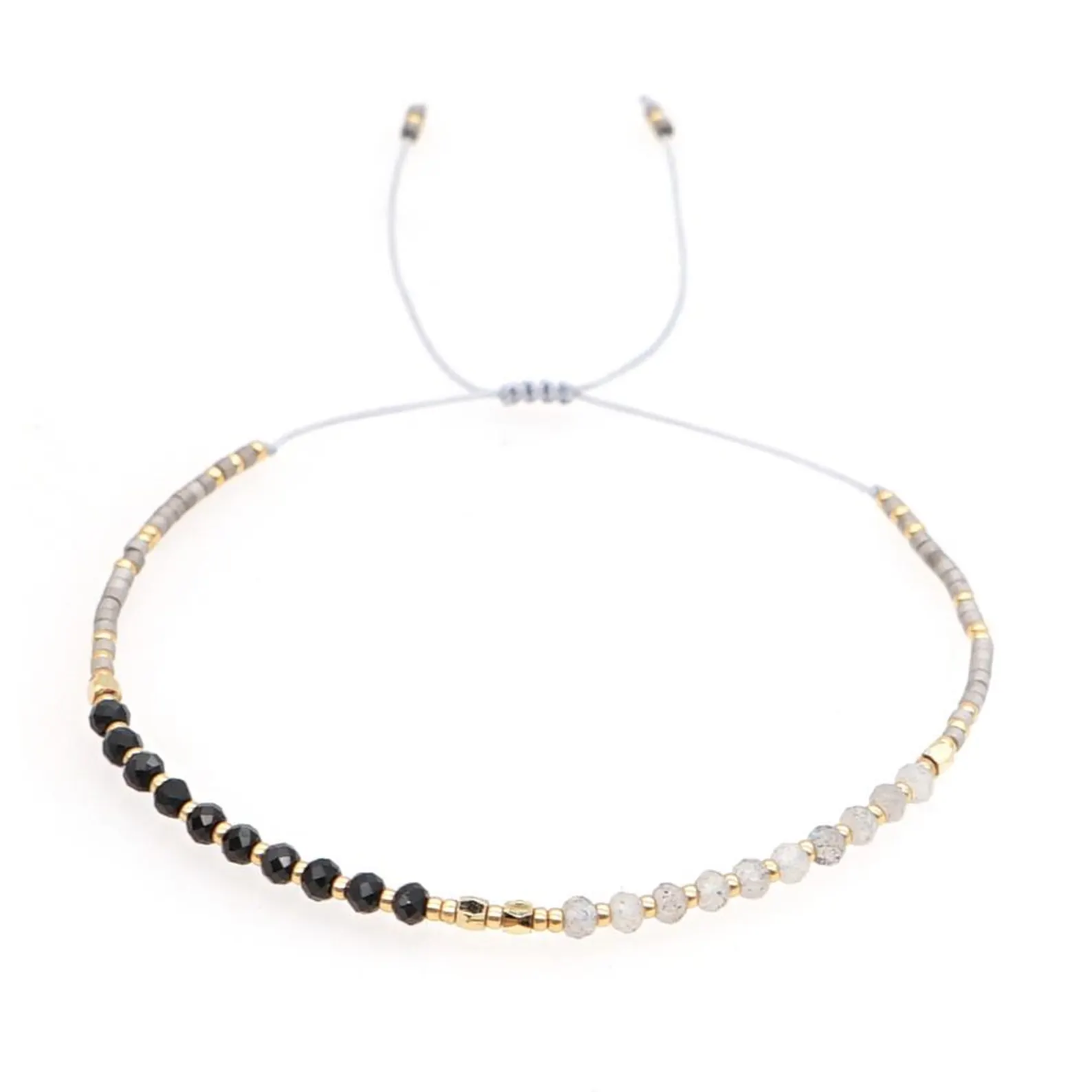 Mini Faceted Gemstone & Miyuki Bead Bracelet - Onyx & Labradorite