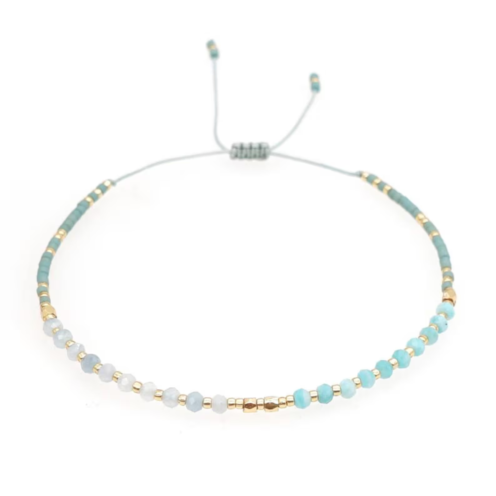 Mini Faceted Gemstone & Miyuki Bead Bracelet - Aquamarine & Amazonite