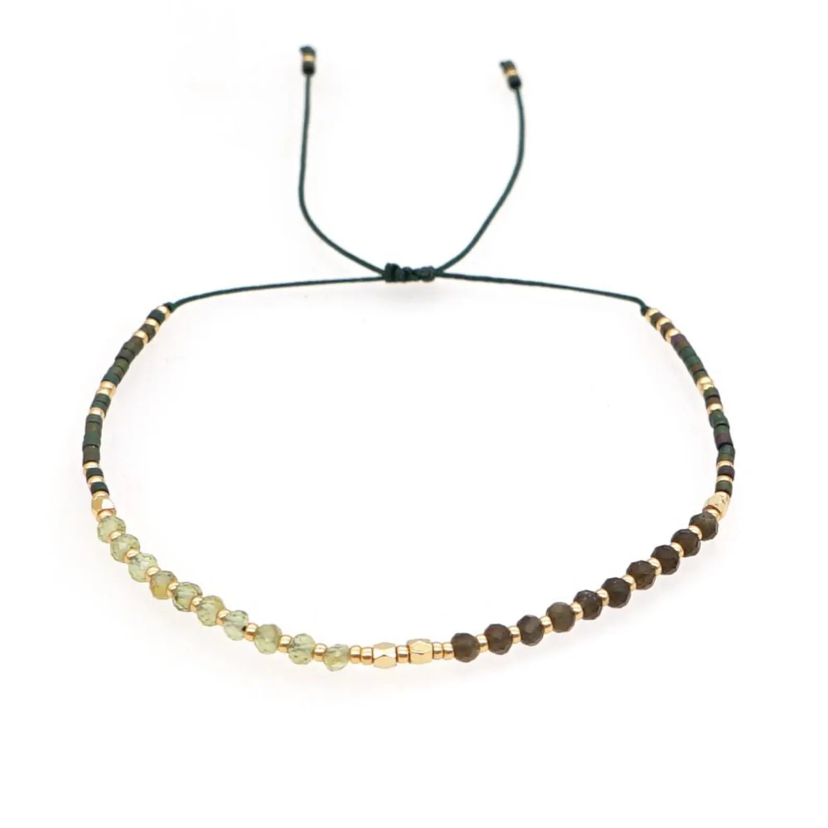 Mini Faceted Gemstone & Miyuki Bead Bracelet - Green Agate & Peridot
