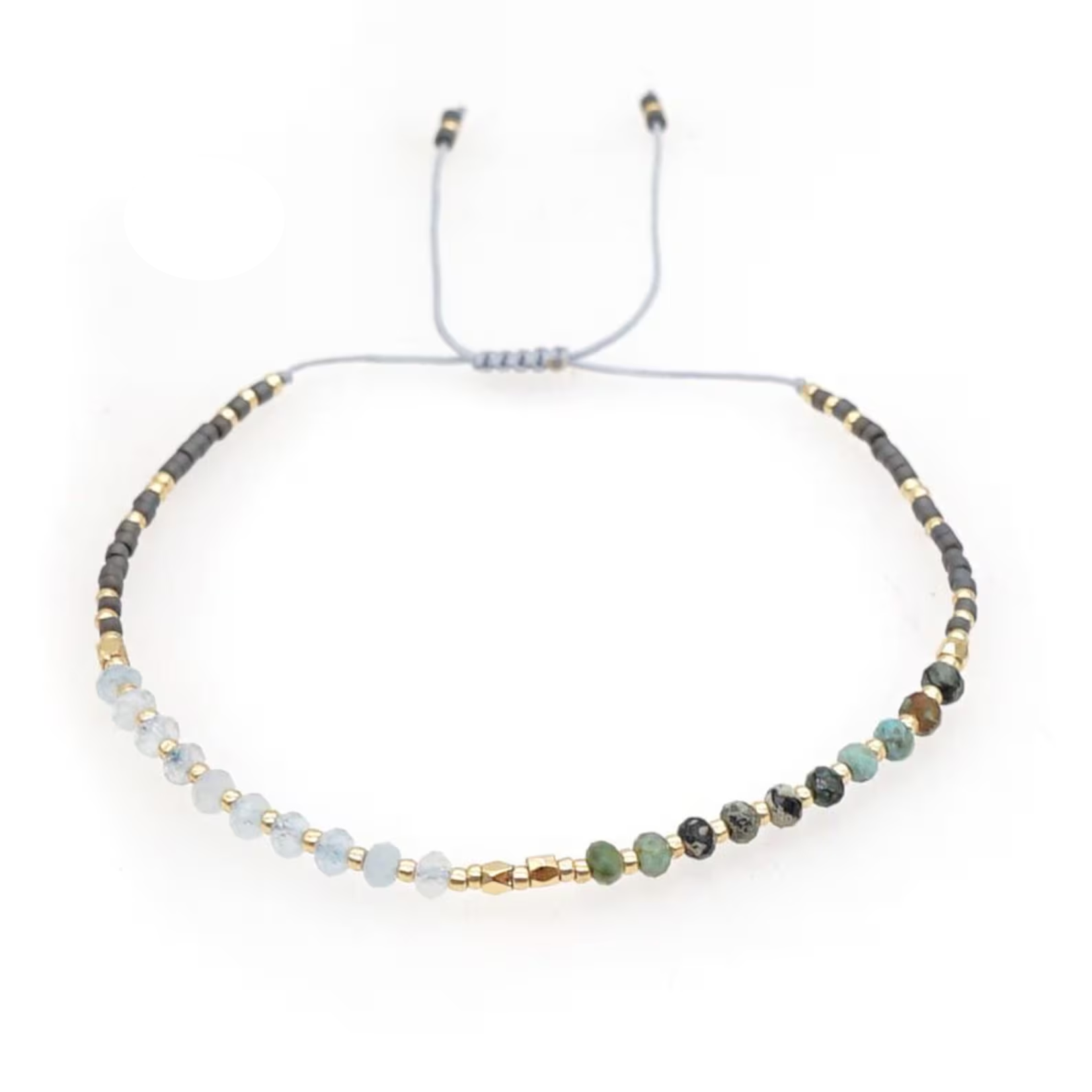 Mini Faceted Gemstone & Miyuki Bead Bracelet - African Turquoise & Aquamarine