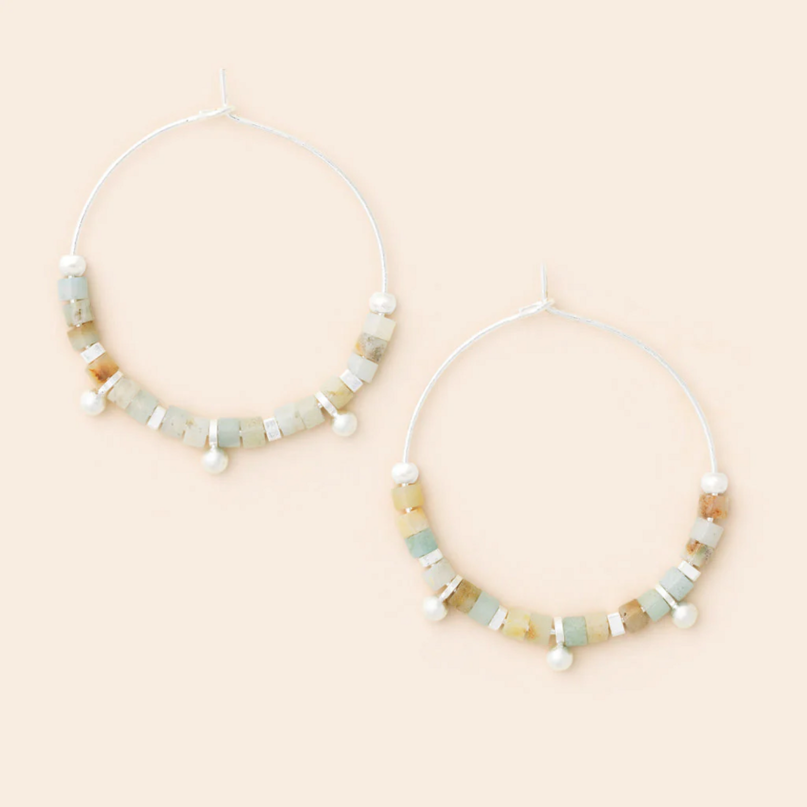 Silver & Amazonite Hoop Earrings