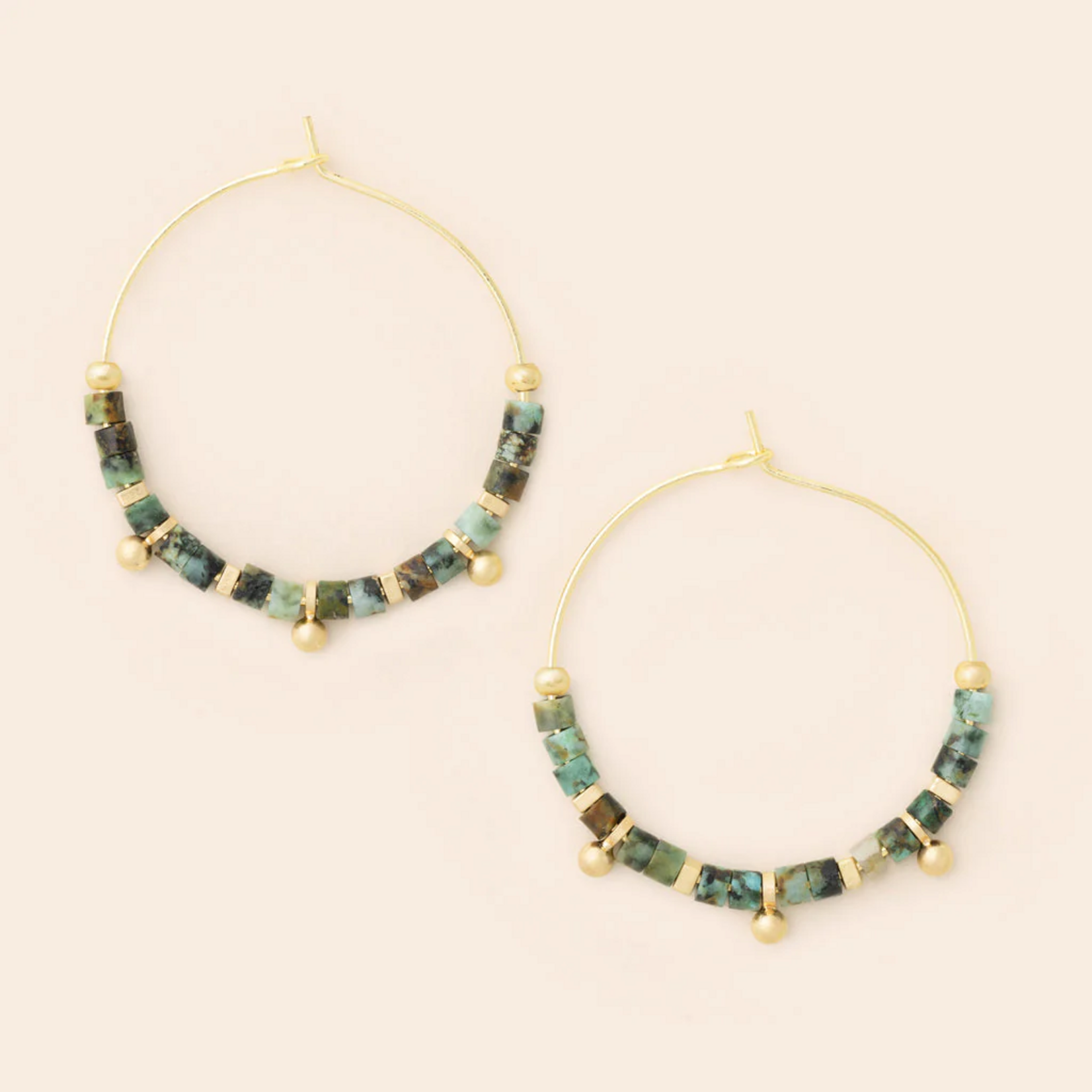 Gold & African Turquoise Hoop Earrings