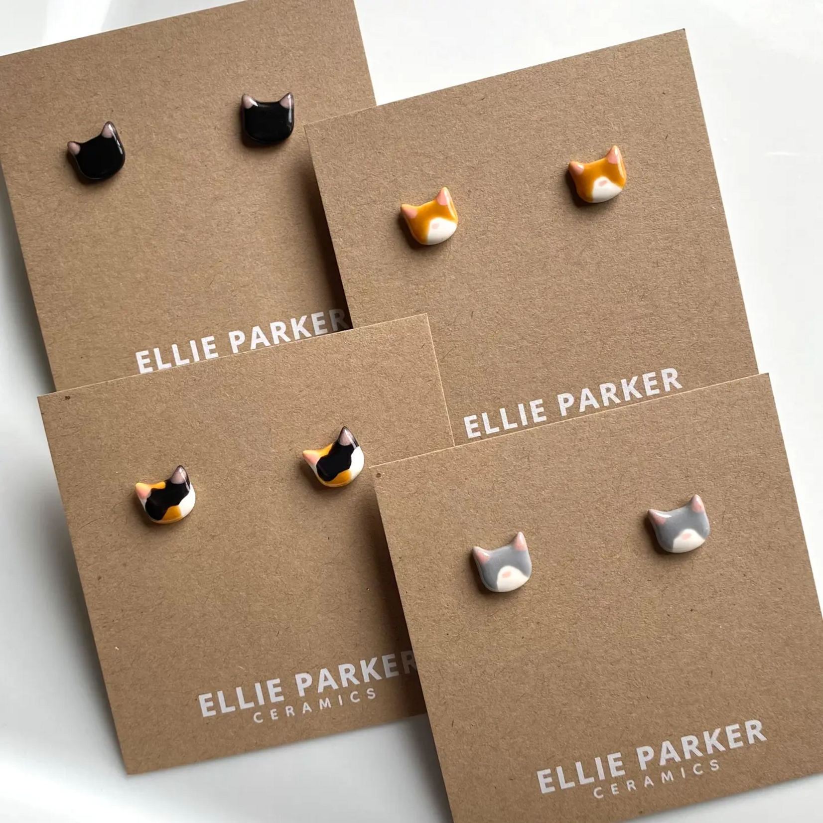 Ceramic Cat Stud Earrings - Calico
