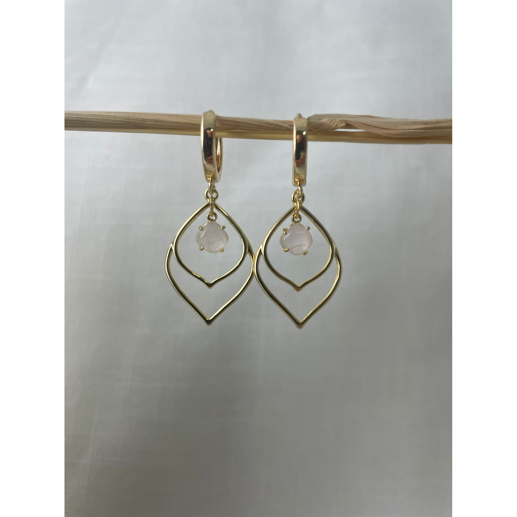 Gold Teardrop w Rose Quartz Earrings