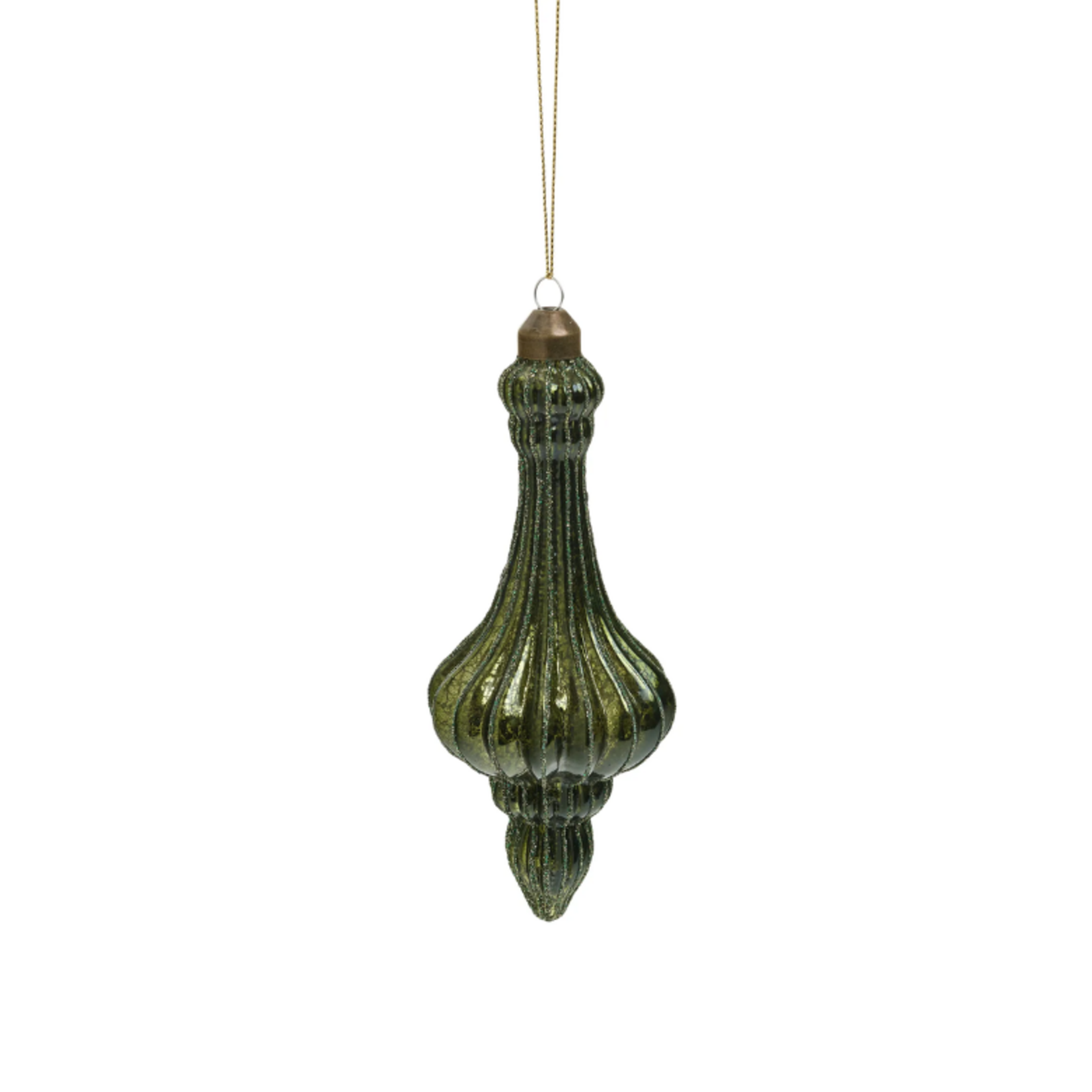 Antiqued Green Finial Glass Ornament