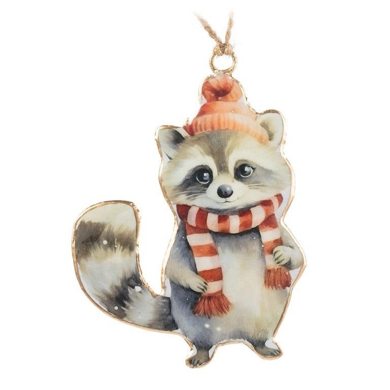 Retro Metal Raccoon in Scarf & Hat Ornament