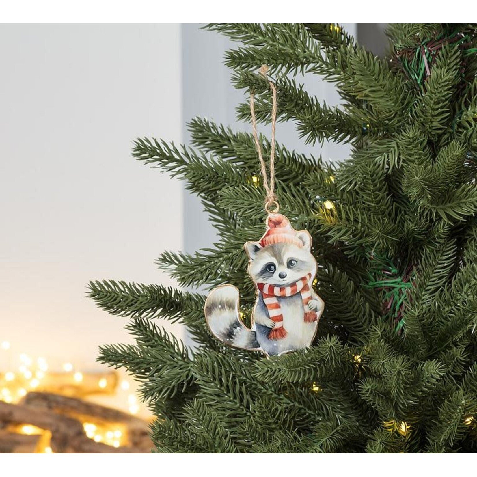 Retro Metal Raccoon in Scarf & Hat Ornament