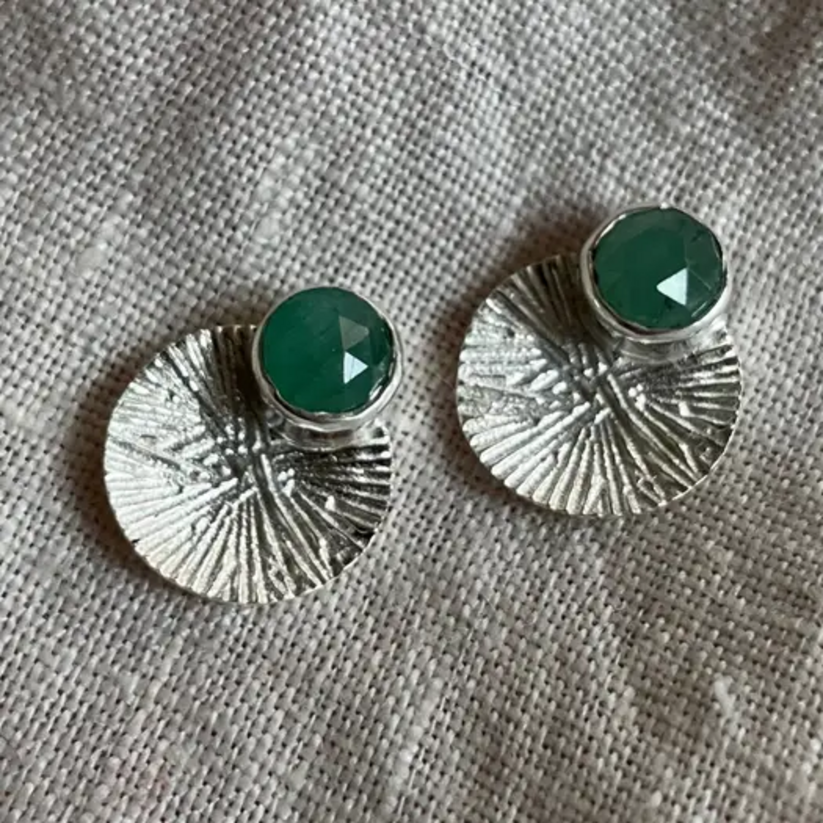 Sterling Silver Dion Earrings w Emerald