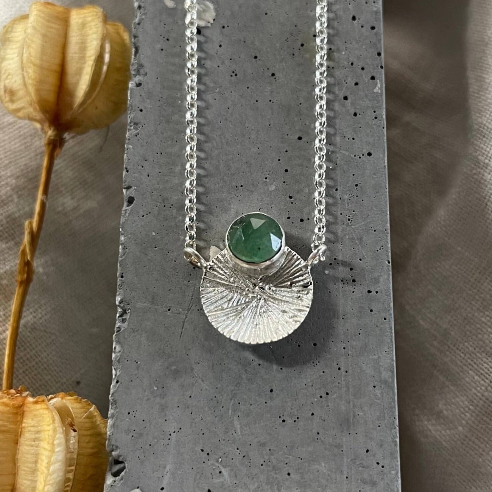 Sterling Silver Dion Necklace w Emerald