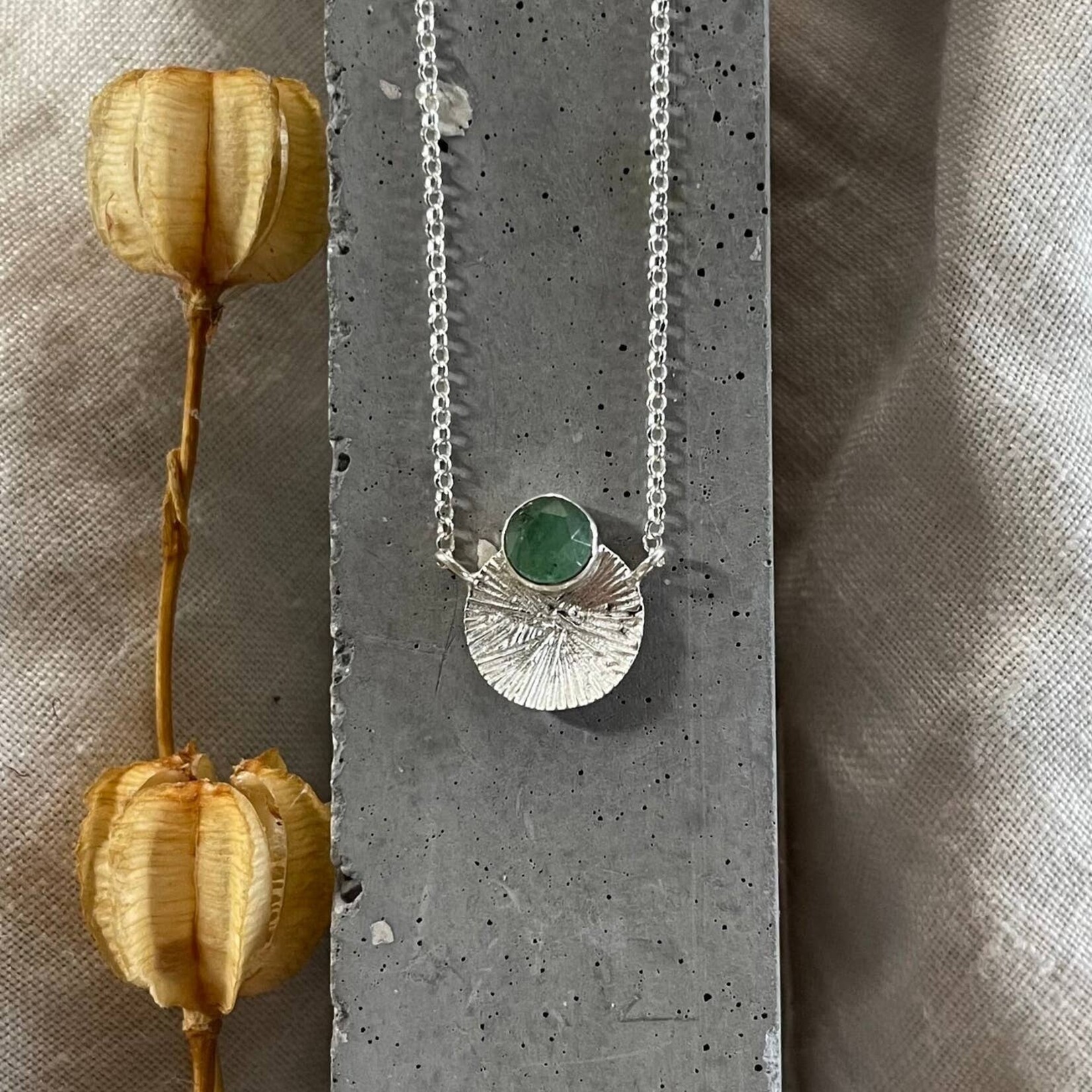 Sterling Silver Dion Necklace w Emerald