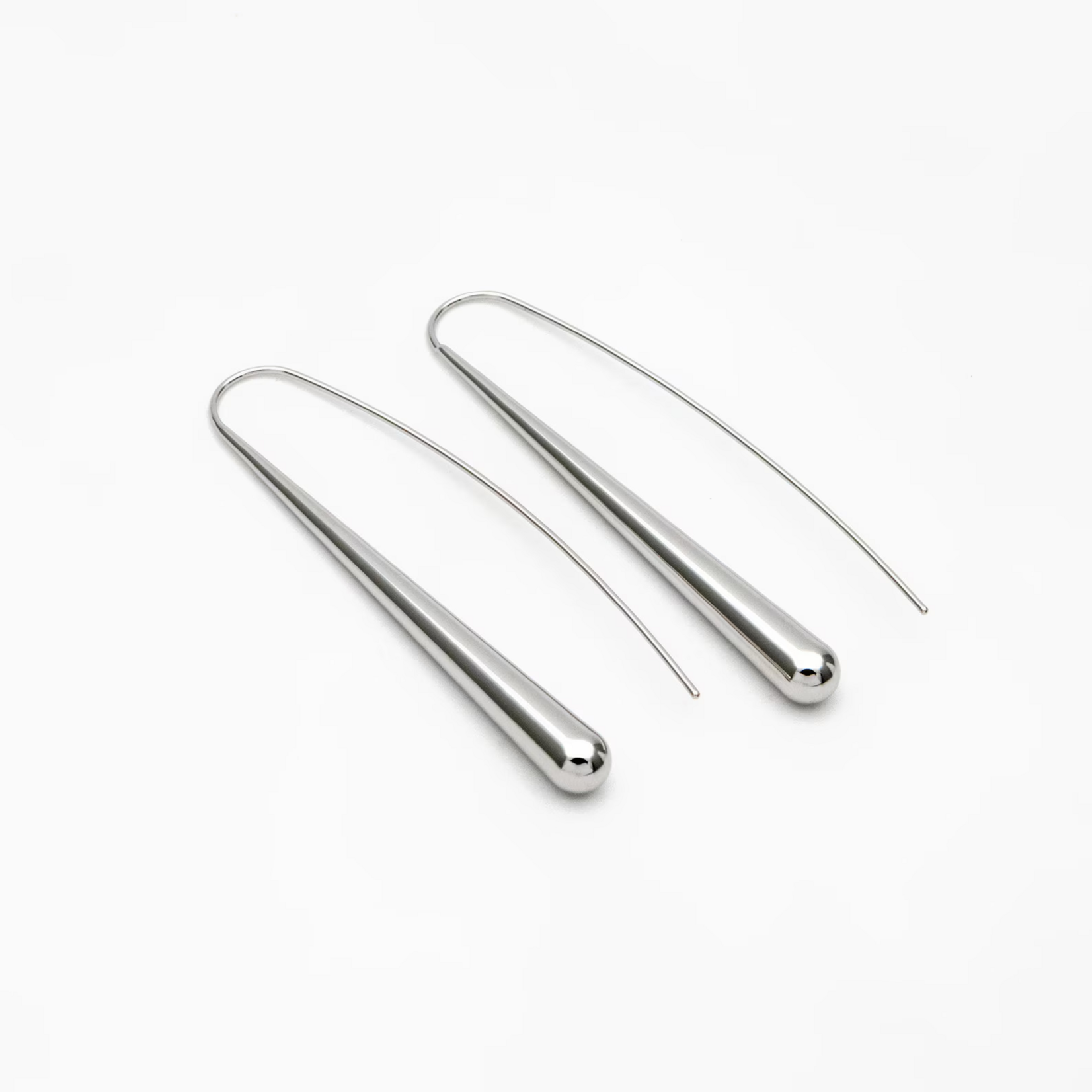 Silver Long Teardrop Hook Earrings