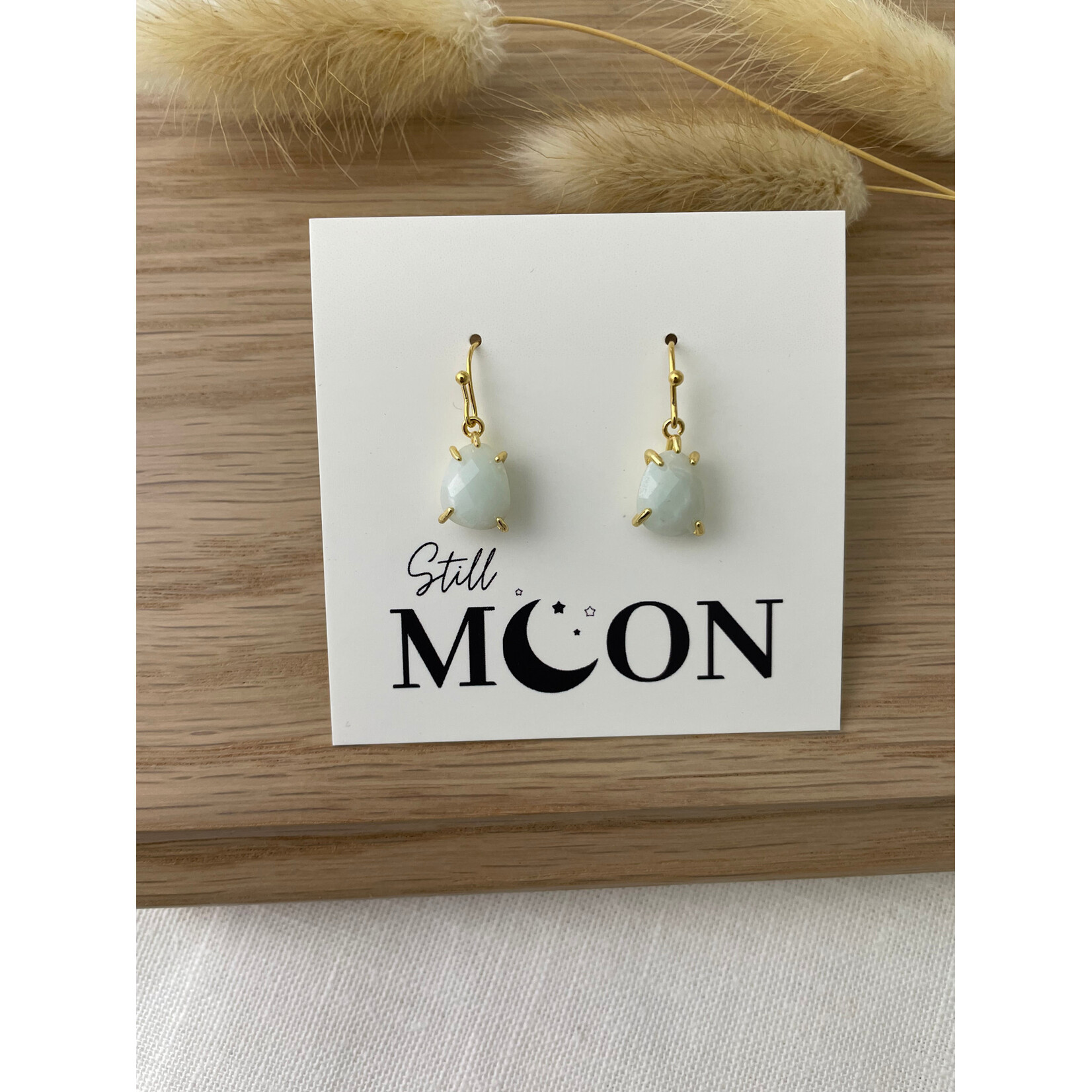 Gold Faceted Amazonite Stone Earrings