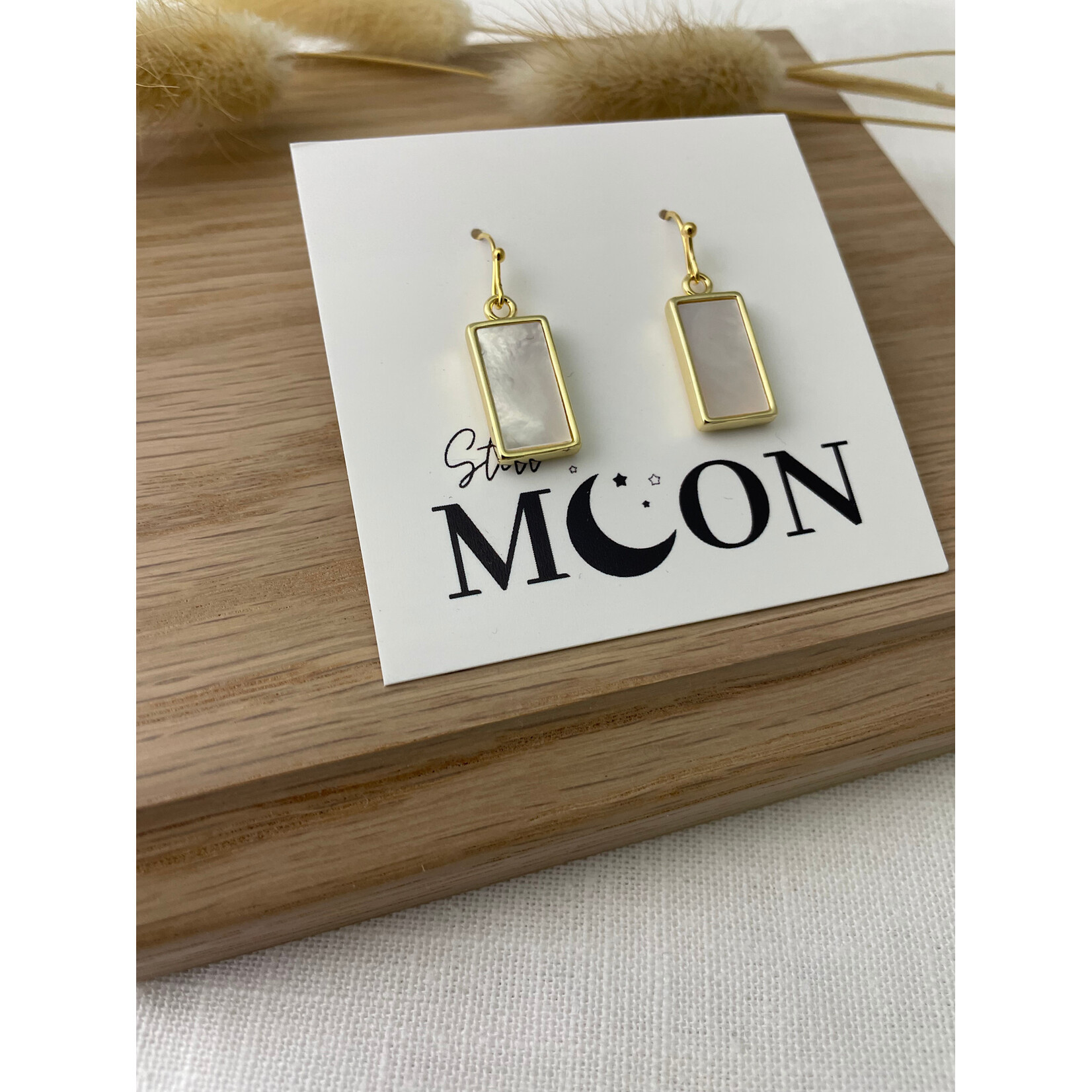 Gold Rect Mother of Pearl Earrings