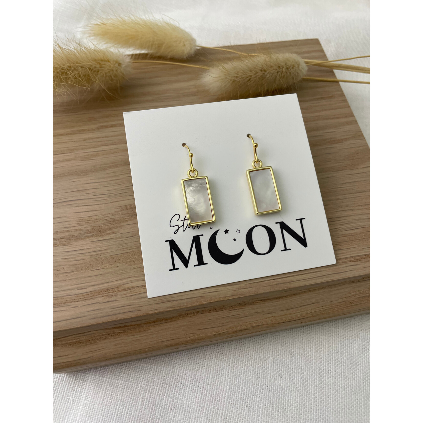 Gold Rect Mother of Pearl Earrings