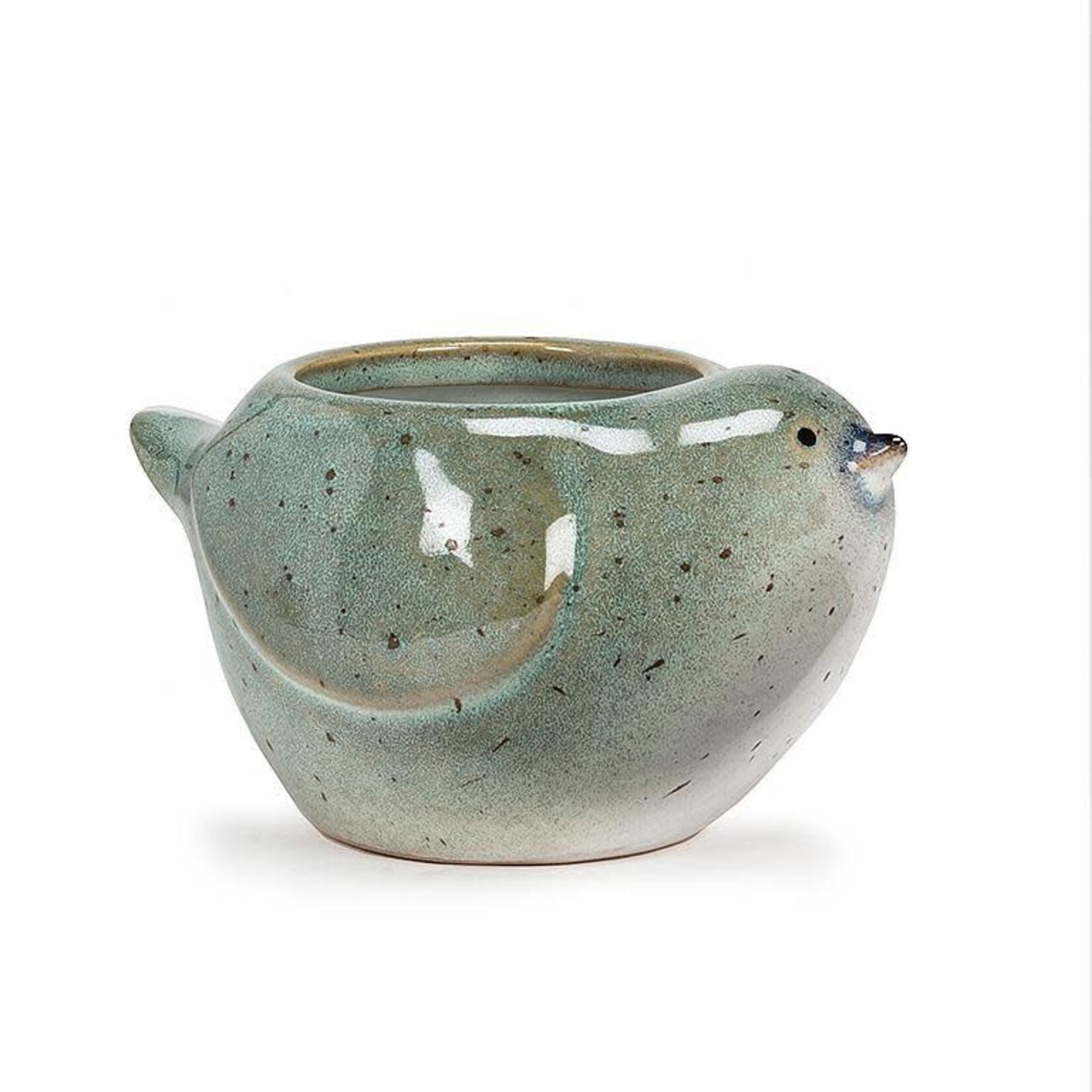 Small Blue Stoneware Bird Planter