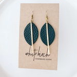 Gold Earrings w Dark Green Petal & Brass Bar