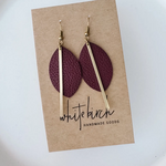 Gold Earrings w Burgundy Petal & Brass Bar